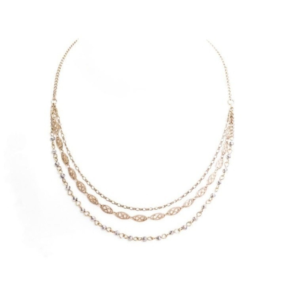 Pretty 3 Layer Gold Tone Necklace